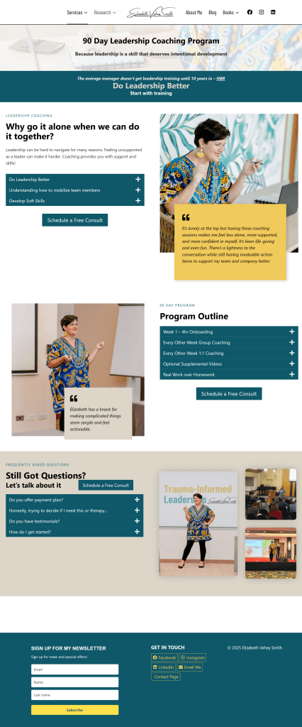 The Services page for Elizabeth Vahey Smith's Website