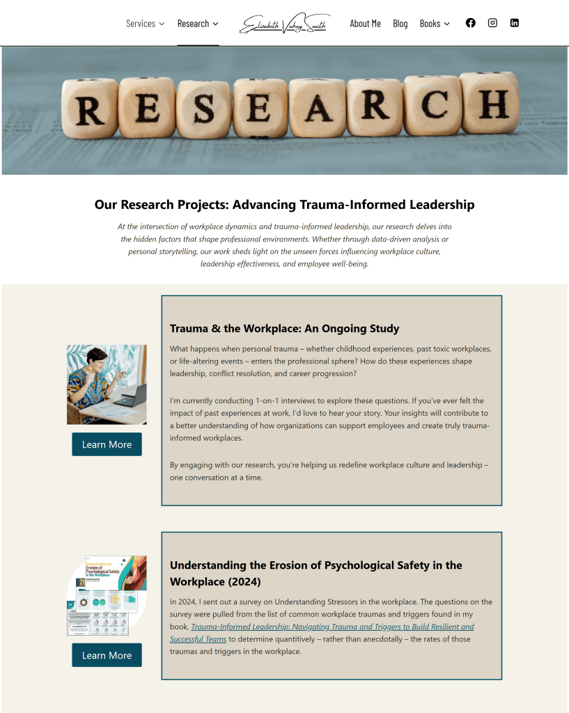 The Past Research page for Elizabeth Vahey Smith's Website