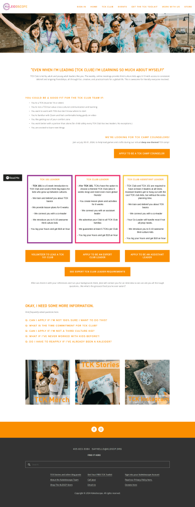 The "Work with Us" page for Kaleidoscope's Website